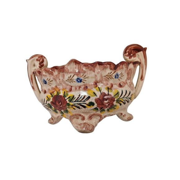 Vintage DARCO Hand Painted Planter 6"x4" Red Floral Made in JAPAN Ceramic Footed - Picture 1 of 12